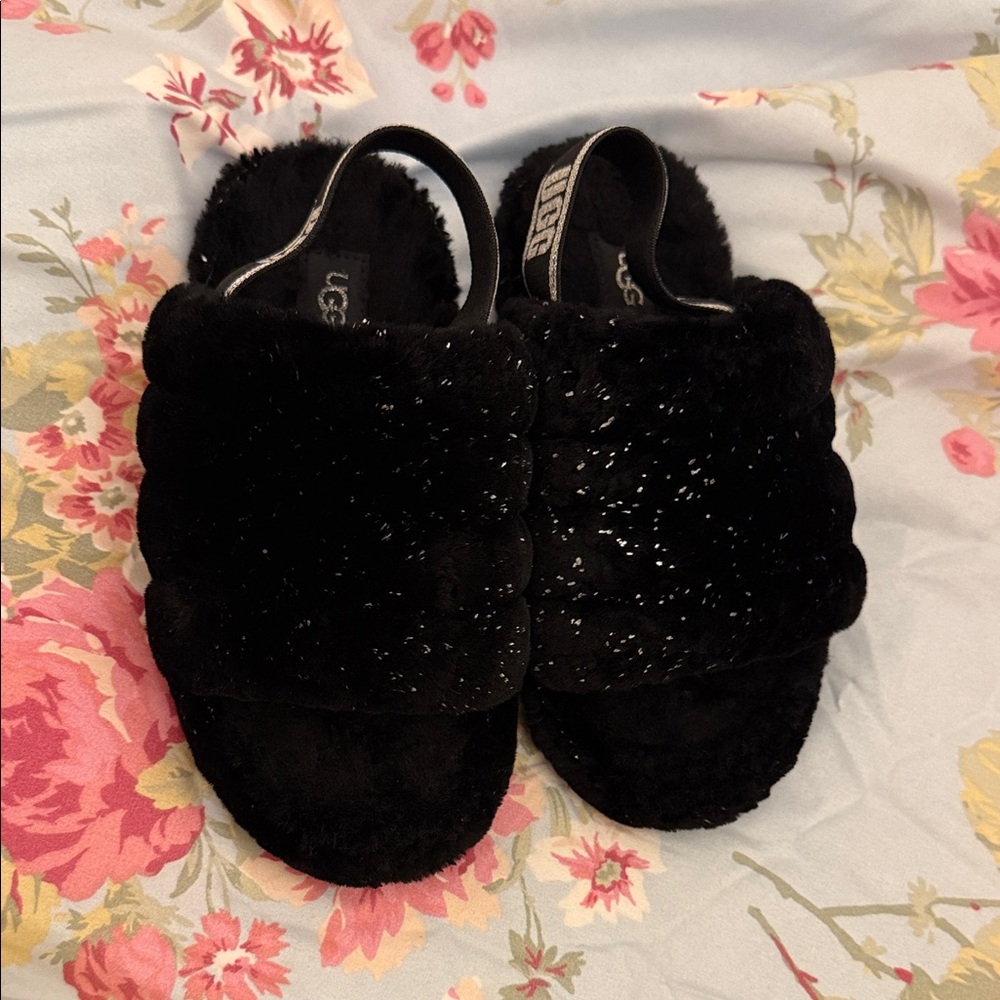 UGG Kids Black Sparkly Slippers